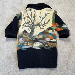 Vintage Sirogojno Wool Embroidered Village Sweater Coat Size Medium